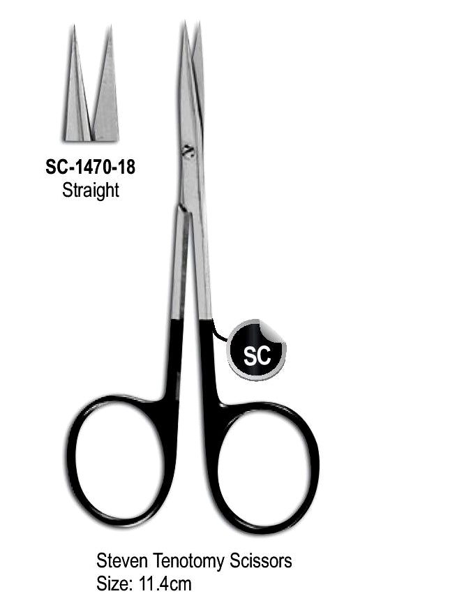 Steven Tenotomy Super Cut Scissor Straight Sharp Point 11.4cm with Black Color Rings