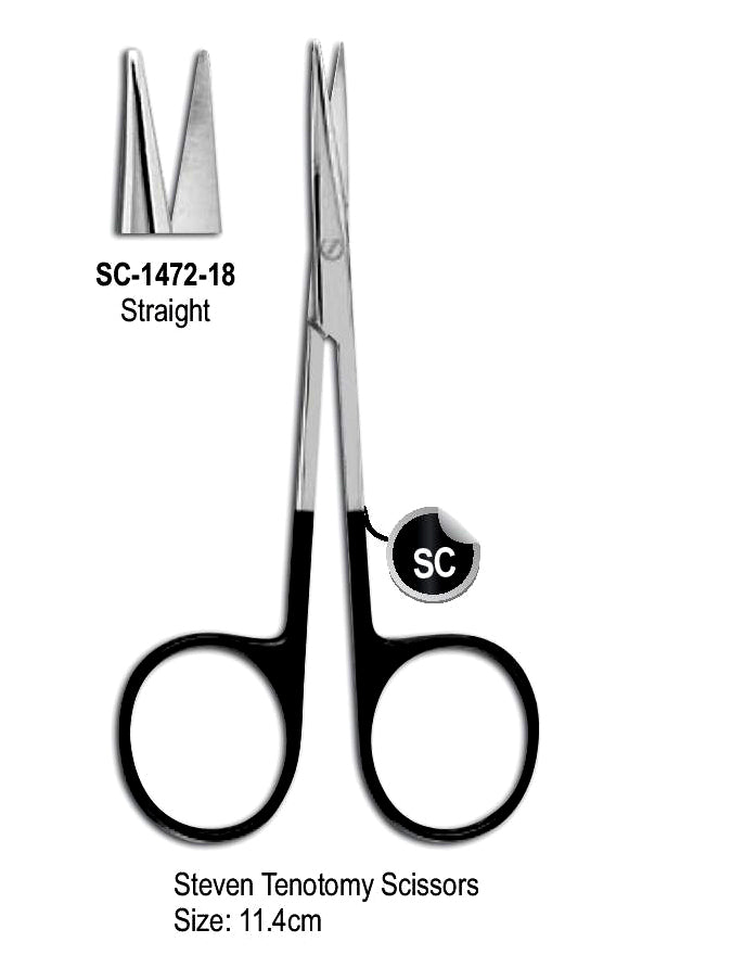 Steven Tenotomy Super Cut Scissor Straight Blunt Point 11.4cm with Black Color Rings